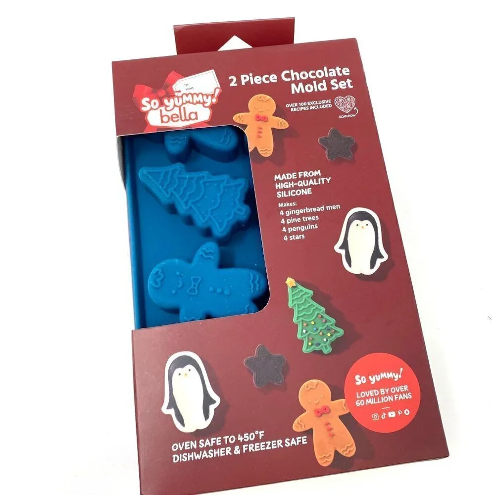 So Yummy Bella 2pc Chocolate Mold Set Gingerbread Man Pine Trees Penguin Stars